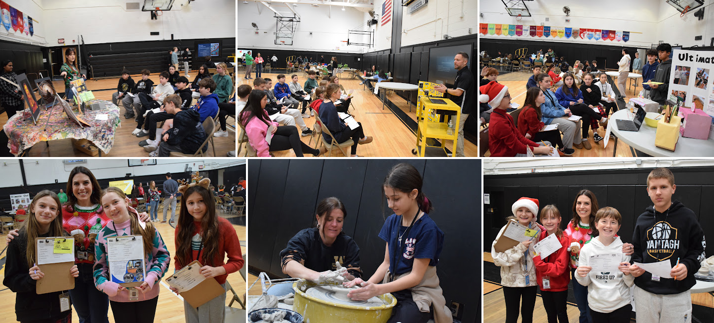 photos of people vising different table activities
